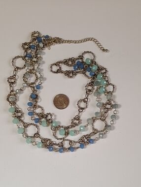 Layered Silver-Tone Necklace with Blue and Mint Beads